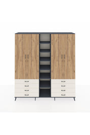 Hyperion Dolap 10 Raflı 8 Çekmeceli 2 Askılı 220x44x243 Antrasit-Çam/Aytaşı