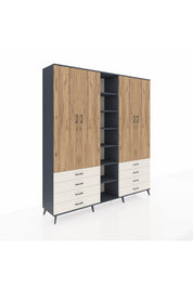 Hyperion Dolap 10 Raflı 8 Çekmeceli 2 Askılı 220x44x243 Antrasit-Çam/Aytaşı