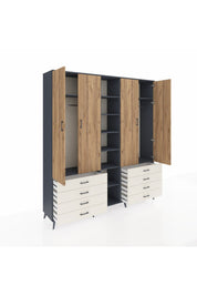 Hyperion Dolap 10 Raflı 8 Çekmeceli 2 Askılı 220x44x243 Antrasit-Çam/Aytaşı