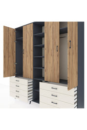 Hyperion Dolap 10 Raflı 8 Çekmeceli 2 Askılı 220x44x243 Antrasit-Çam/Aytaşı