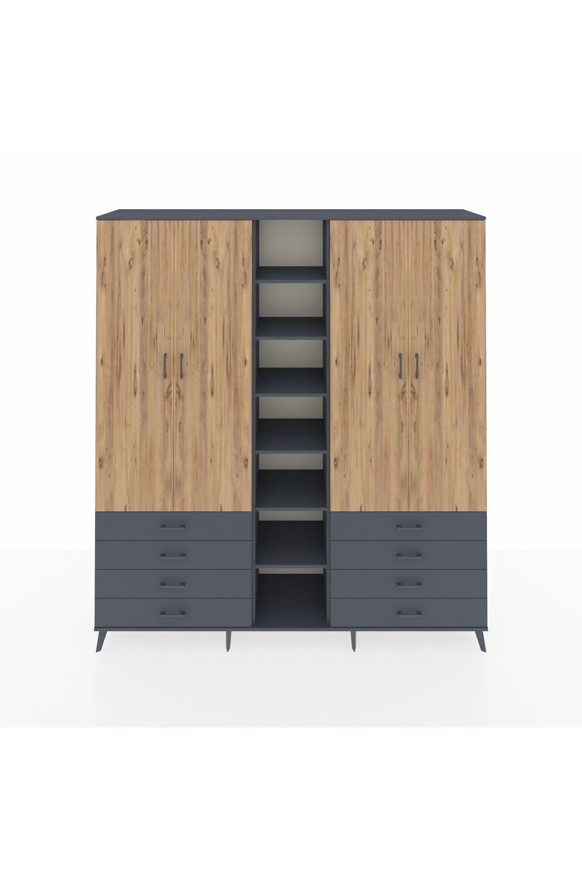 Hyperion Dolap 10 Raflı 8 Çekmeceli 2 Askılı 220x44x243 Antrasit-Çam/Antrasit