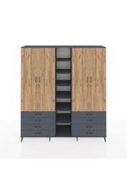 Hyperion Dolap 10 Raflı 8 Çekmeceli 2 Askılı 220x44x243 Antrasit-Çam/Antrasit