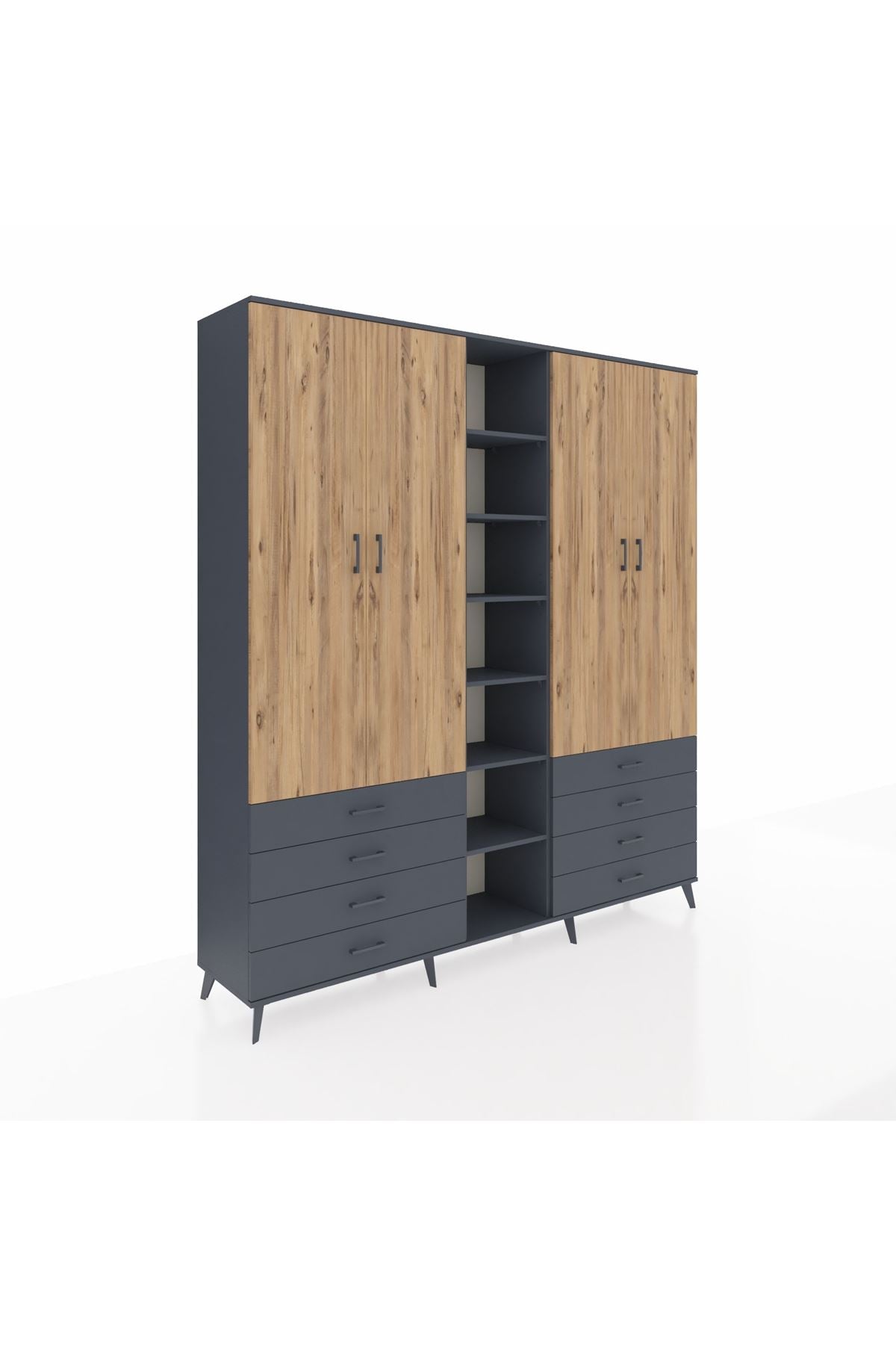 Hyperion Dolap 10 Raflı 8 Çekmeceli 2 Askılı 220x44x243 Antrasit-Çam/Antrasit