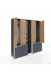 Hyperion Dolap 10 Raflı 8 Çekmeceli 2 Askılı 220x44x243 Antrasit-Çam/Antrasit