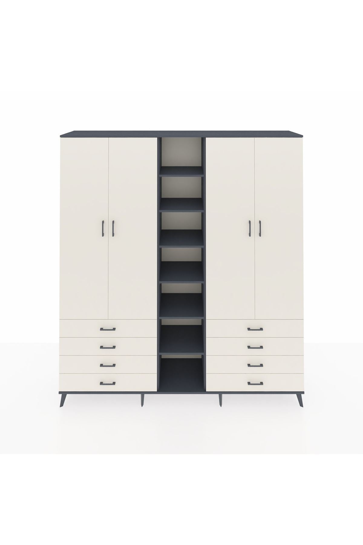 Hyperion Dolap 10 Raflı 8 Çekmeceli 2 Askılı 220x44x243 Antrasit-Aytaşı/Aytaşı