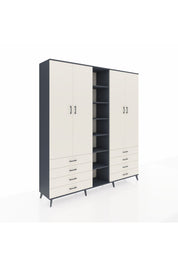 Hyperion Dolap 10 Raflı 8 Çekmeceli 2 Askılı 220x44x243 Antrasit-Aytaşı/Aytaşı
