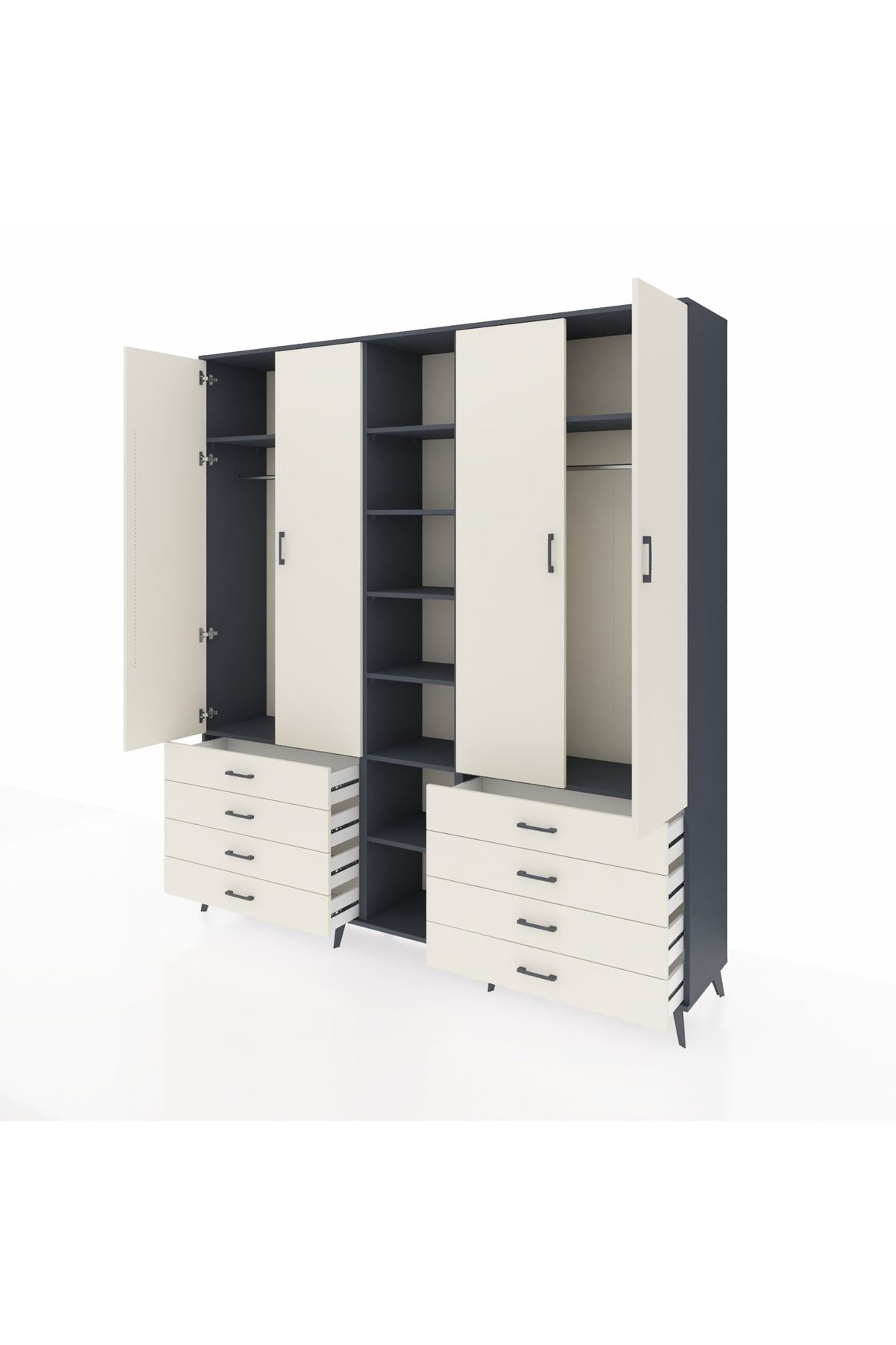 Hyperion Dolap 10 Raflı 8 Çekmeceli 2 Askılı 220x44x243 Antrasit-Aytaşı/Aytaşı