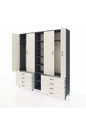 Hyperion Dolap 10 Raflı 8 Çekmeceli 2 Askılı 220x44x243 Antrasit-Aytaşı/Aytaşı