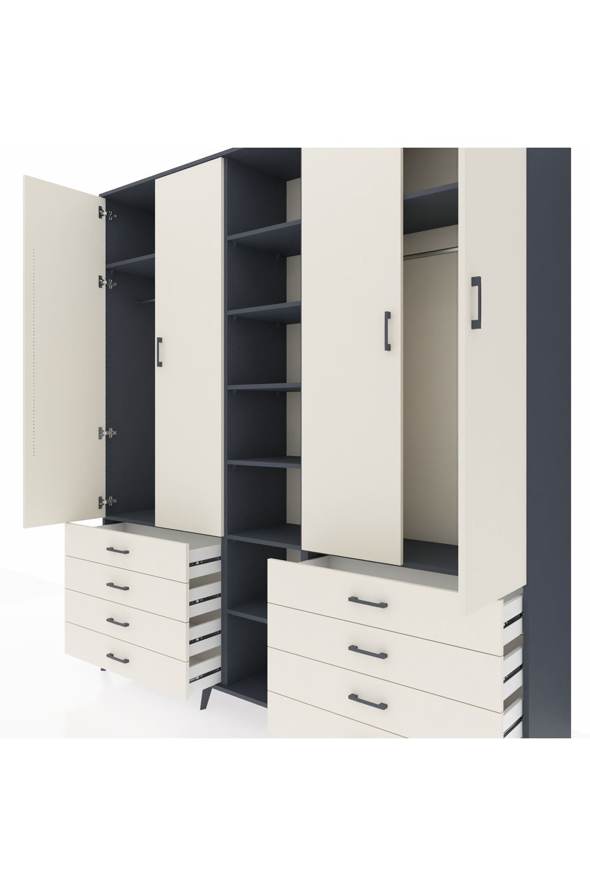 Hyperion Dolap 10 Raflı 8 Çekmeceli 2 Askılı 220x44x243 Antrasit-Aytaşı/Aytaşı