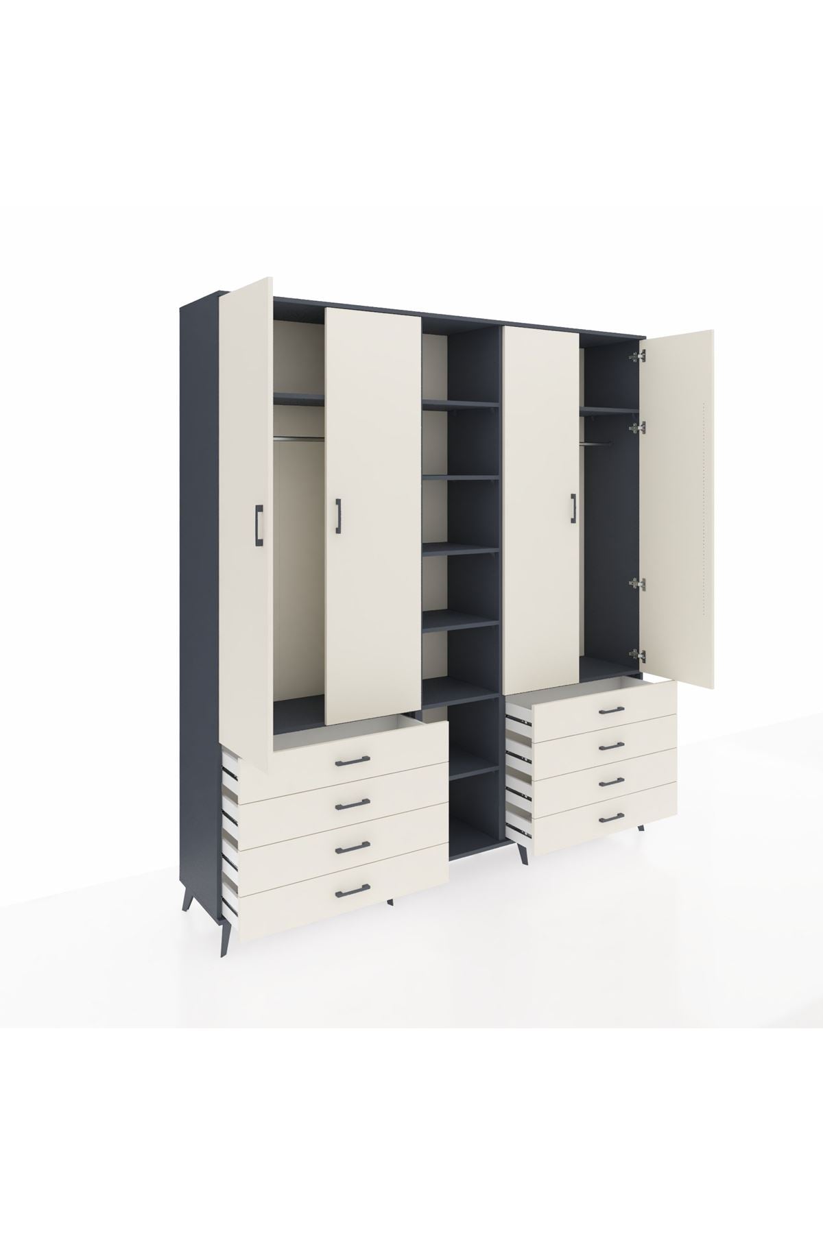 Hyperion Dolap 10 Raflı 8 Çekmeceli 2 Askılı 220x44x243 Antrasit-Aytaşı/Aytaşı