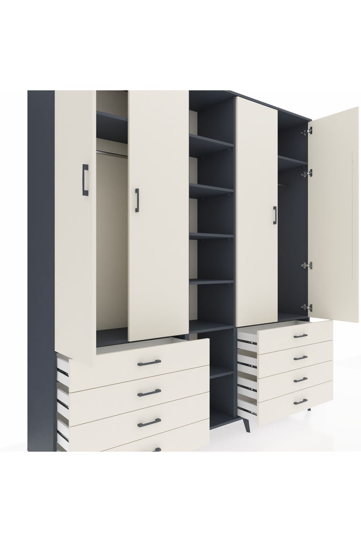 Hyperion Dolap 10 Raflı 8 Çekmeceli 2 Askılı 220x44x243 Antrasit-Aytaşı/Aytaşı