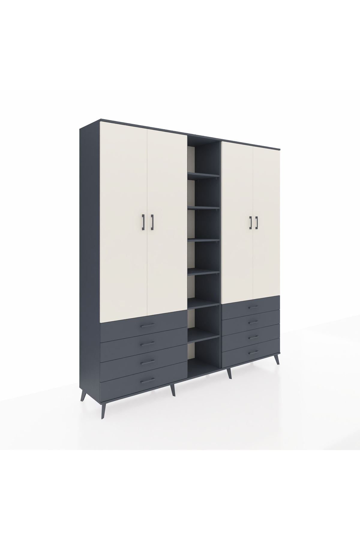 Hyperion Dolap 10 Raflı 8 Çekmeceli 2 Askılı 220x44x243 Antrasit-Aytaşı/Antrasit