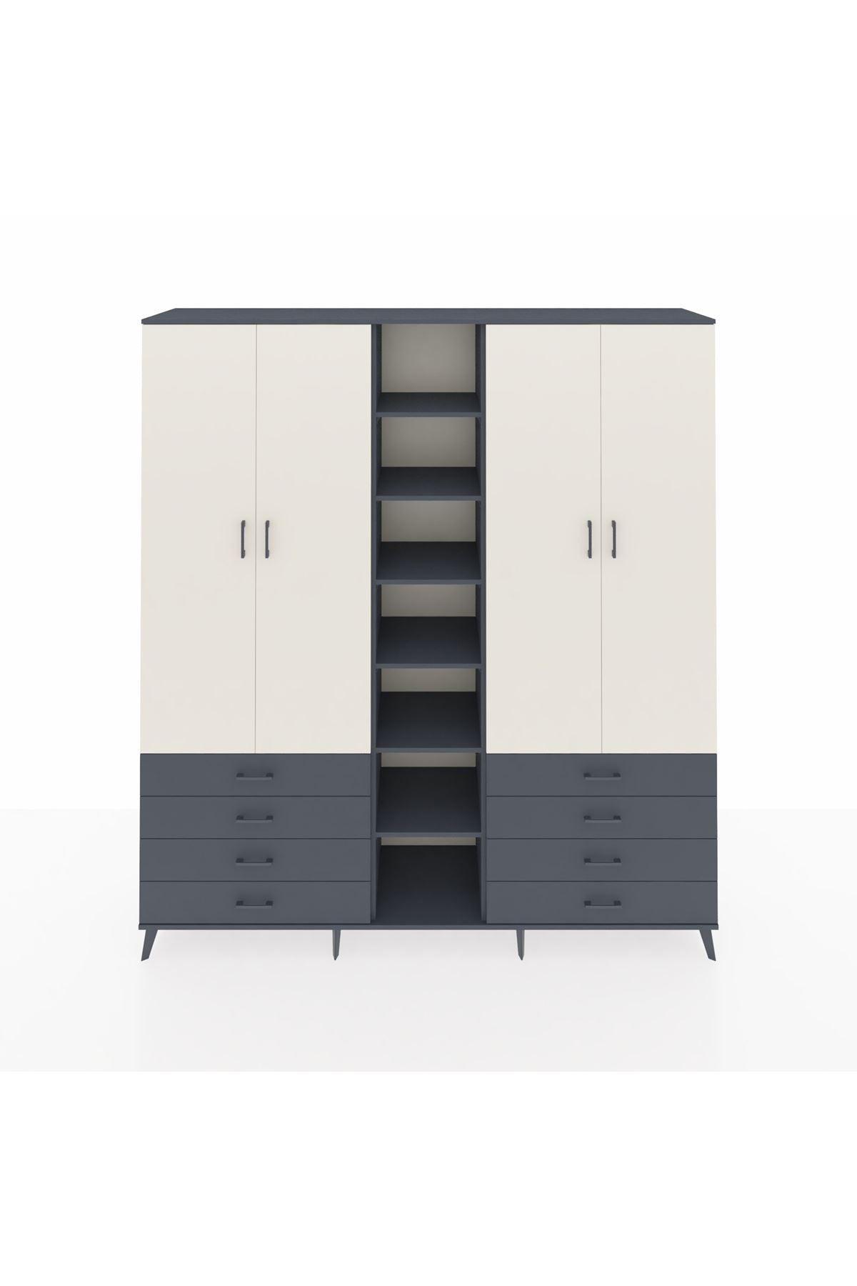 Hyperion Dolap 10 Raflı 8 Çekmeceli 2 Askılı 220x44x243 Antrasit-Aytaşı/Antrasit