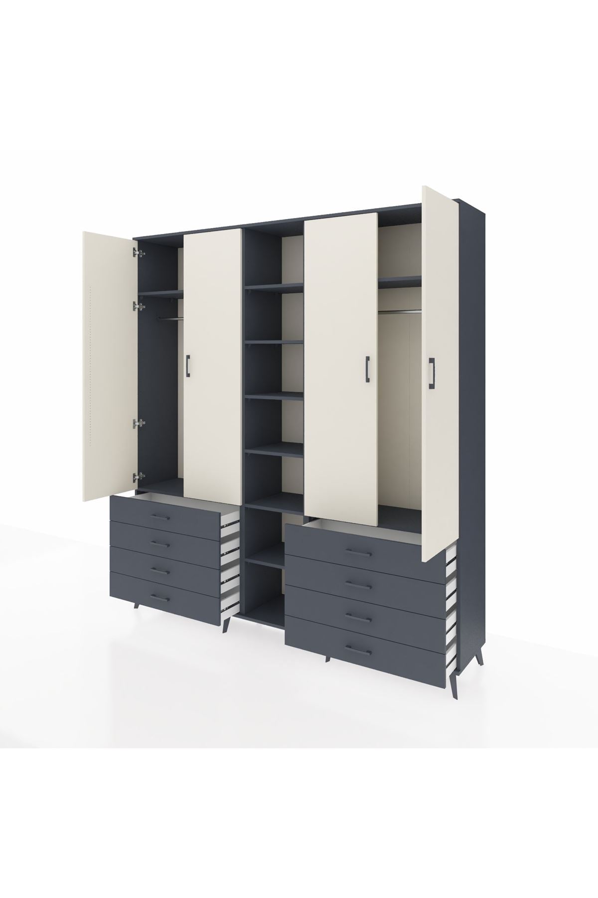 Hyperion Dolap 10 Raflı 8 Çekmeceli 2 Askılı 220x44x243 Antrasit-Aytaşı/Antrasit