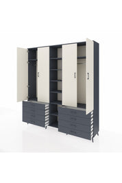 Hyperion Dolap 10 Raflı 8 Çekmeceli 2 Askılı 220x44x243 Antrasit-Aytaşı/Antrasit