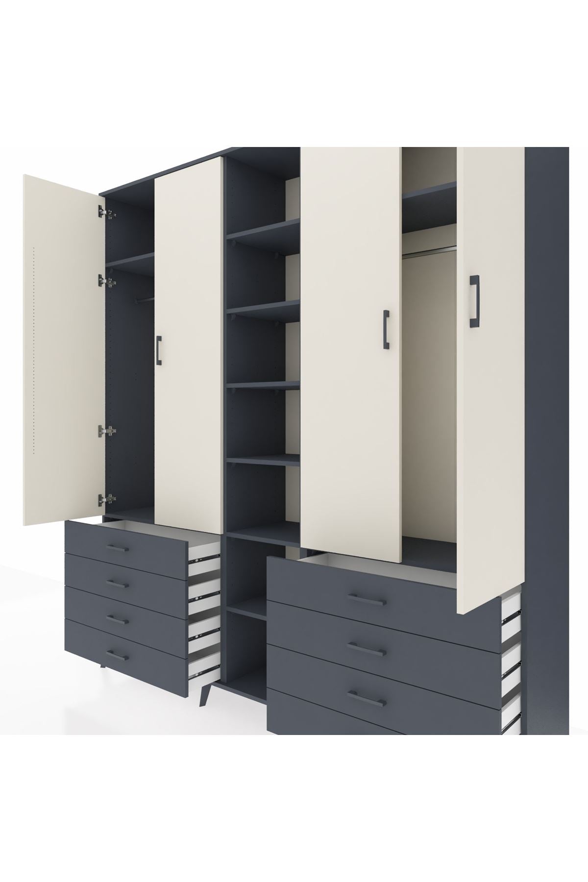 Hyperion Dolap 10 Raflı 8 Çekmeceli 2 Askılı 220x44x243 Antrasit-Aytaşı/Antrasit