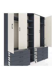 Hyperion Dolap 10 Raflı 8 Çekmeceli 2 Askılı 220x44x243 Antrasit-Aytaşı/Antrasit