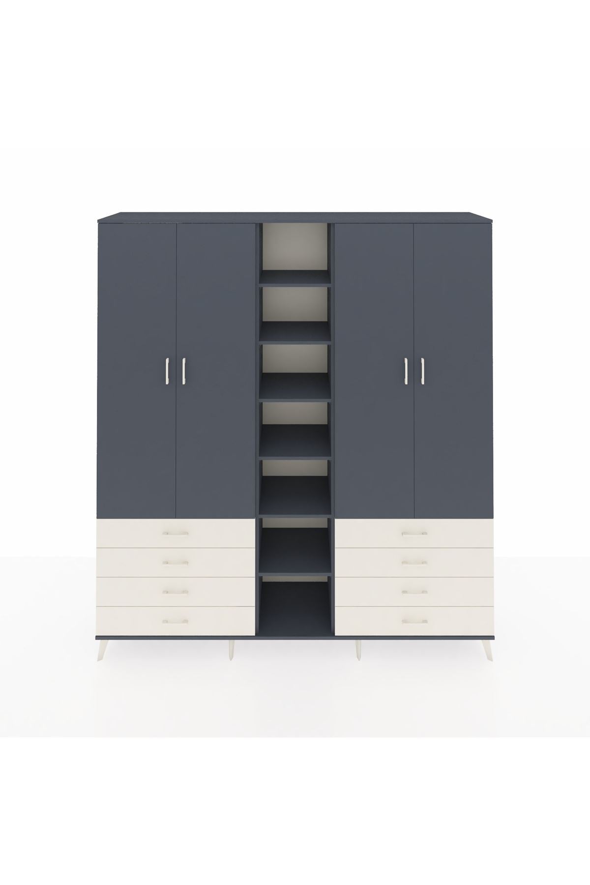 Hyperion Dolap 10 Raflı 8 Çekmeceli 2 Askılı 220x44x243 Antrasit-Antrasit/Aytaşı