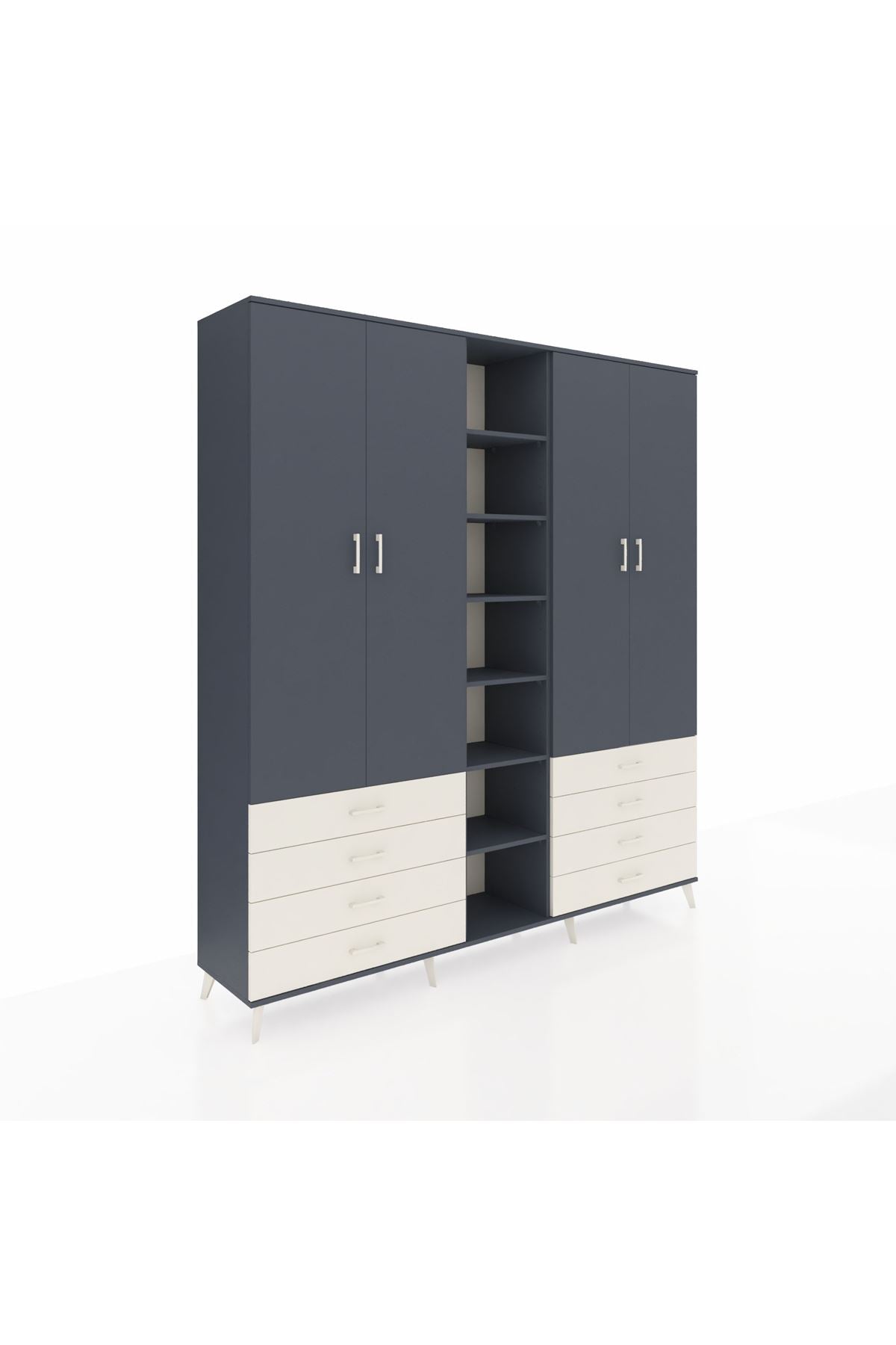 Hyperion Dolap 10 Raflı 8 Çekmeceli 2 Askılı 220x44x243 Antrasit-Antrasit/Aytaşı