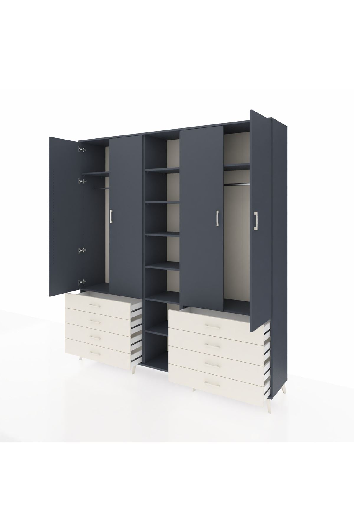 Hyperion Dolap 10 Raflı 8 Çekmeceli 2 Askılı 220x44x243 Antrasit-Antrasit/Aytaşı