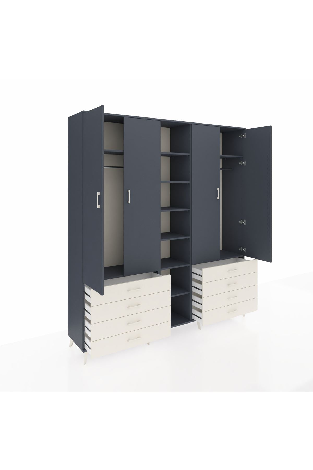 Hyperion Dolap 10 Raflı 8 Çekmeceli 2 Askılı 220x44x243 Antrasit-Antrasit/Aytaşı