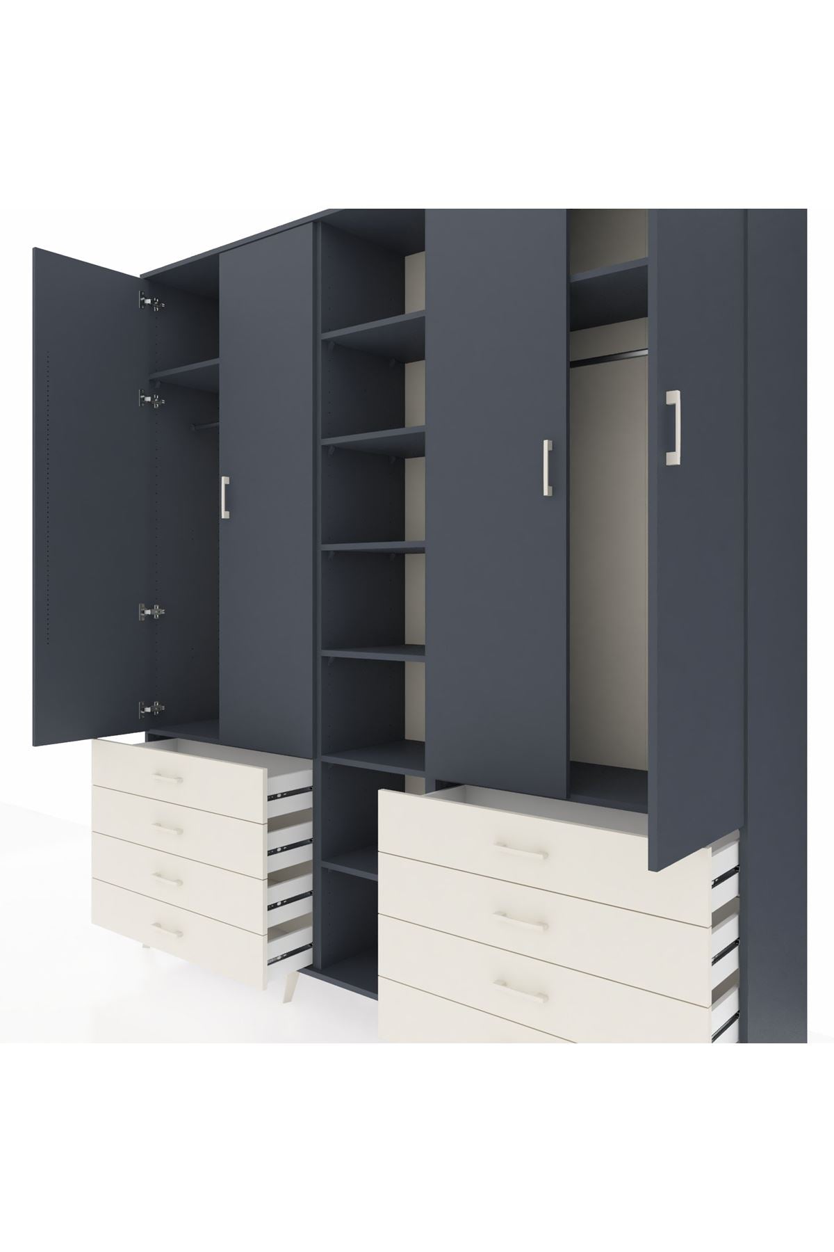 Hyperion Dolap 10 Raflı 8 Çekmeceli 2 Askılı 220x44x243 Antrasit-Antrasit/Aytaşı