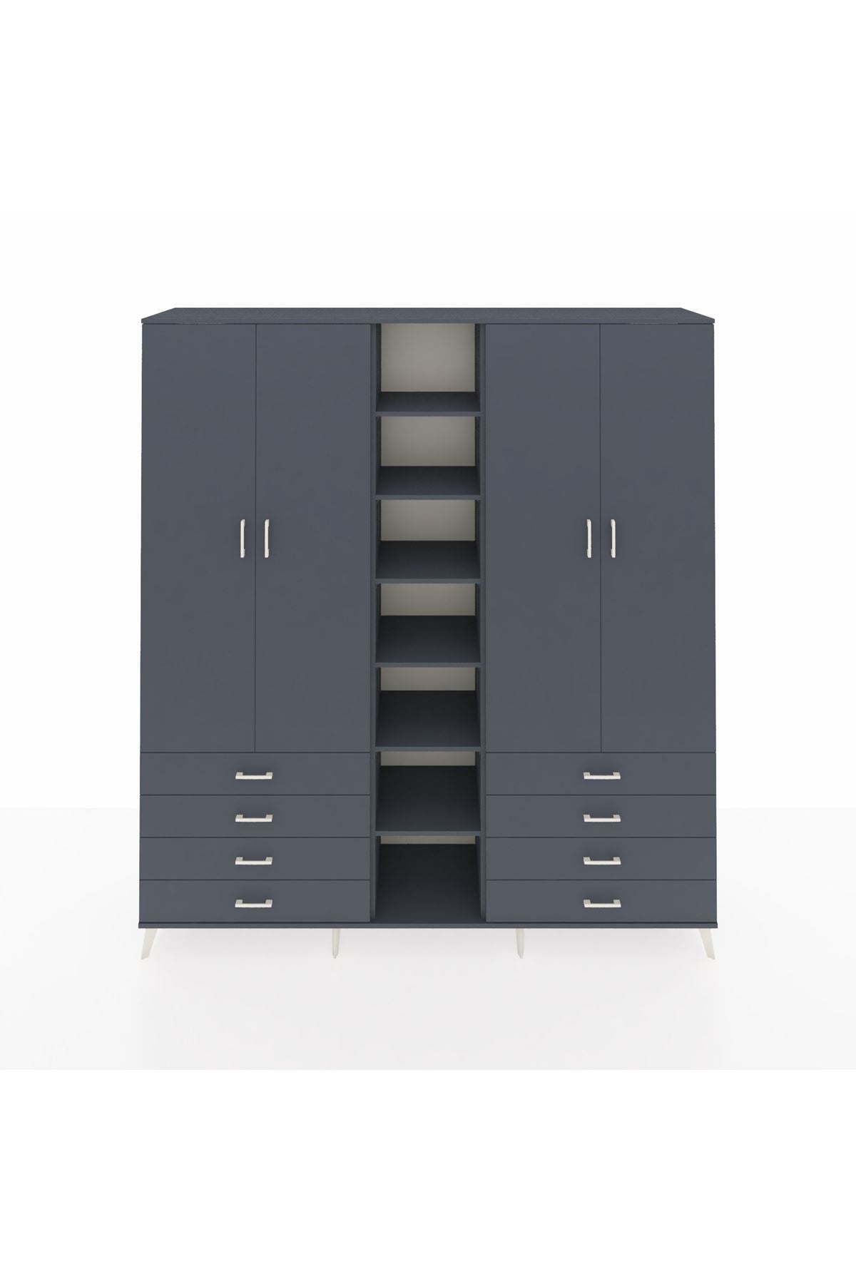 Hyperion Dolap 10 Raflı 8 Çekmeceli 2 Askılı 220x44x243 Antrasit-Antrasit/Antrasit