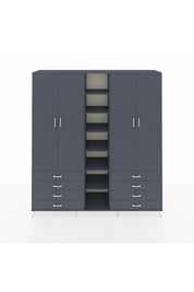 Hyperion Dolap 10 Raflı 8 Çekmeceli 2 Askılı 220x44x243 Antrasit-Antrasit/Antrasit