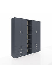 Hyperion Dolap 10 Raflı 8 Çekmeceli 2 Askılı 220x44x243 Antrasit-Antrasit/Antrasit