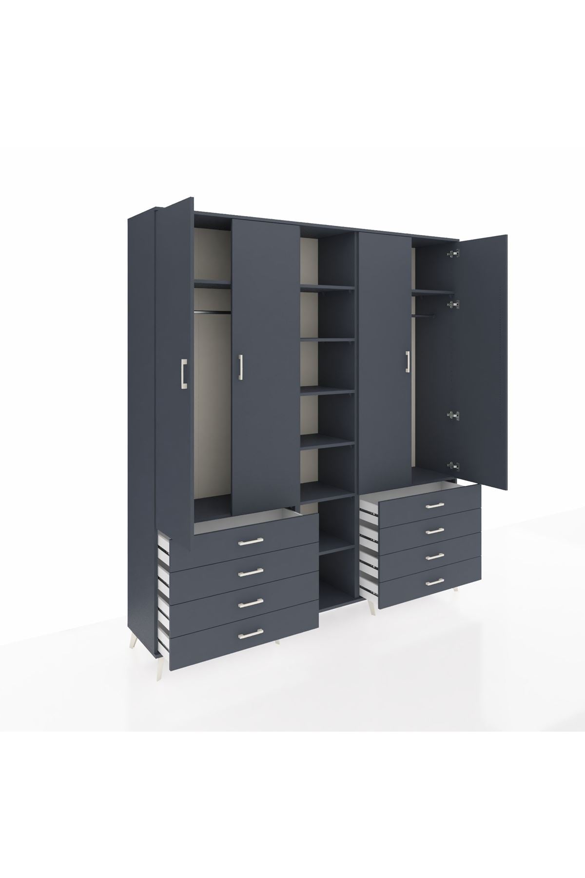 Hyperion Dolap 10 Raflı 8 Çekmeceli 2 Askılı 220x44x243 Antrasit-Antrasit/Antrasit