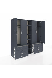 Hyperion Dolap 10 Raflı 8 Çekmeceli 2 Askılı 220x44x243 Antrasit-Antrasit/Antrasit