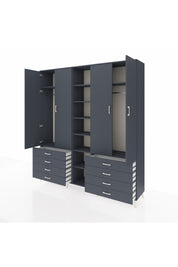 Hyperion Dolap 10 Raflı 8 Çekmeceli 2 Askılı 220x44x243 Antrasit-Antrasit/Antrasit