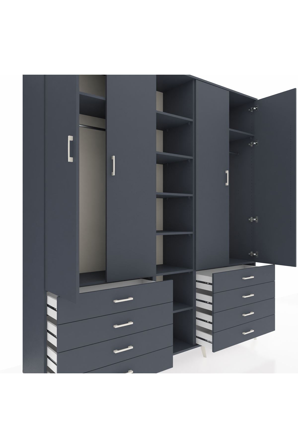 Hyperion Dolap 10 Raflı 8 Çekmeceli 2 Askılı 220x44x243 Antrasit-Antrasit/Antrasit