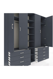 Hyperion Dolap 10 Raflı 8 Çekmeceli 2 Askılı 220x44x243 Antrasit-Antrasit/Antrasit