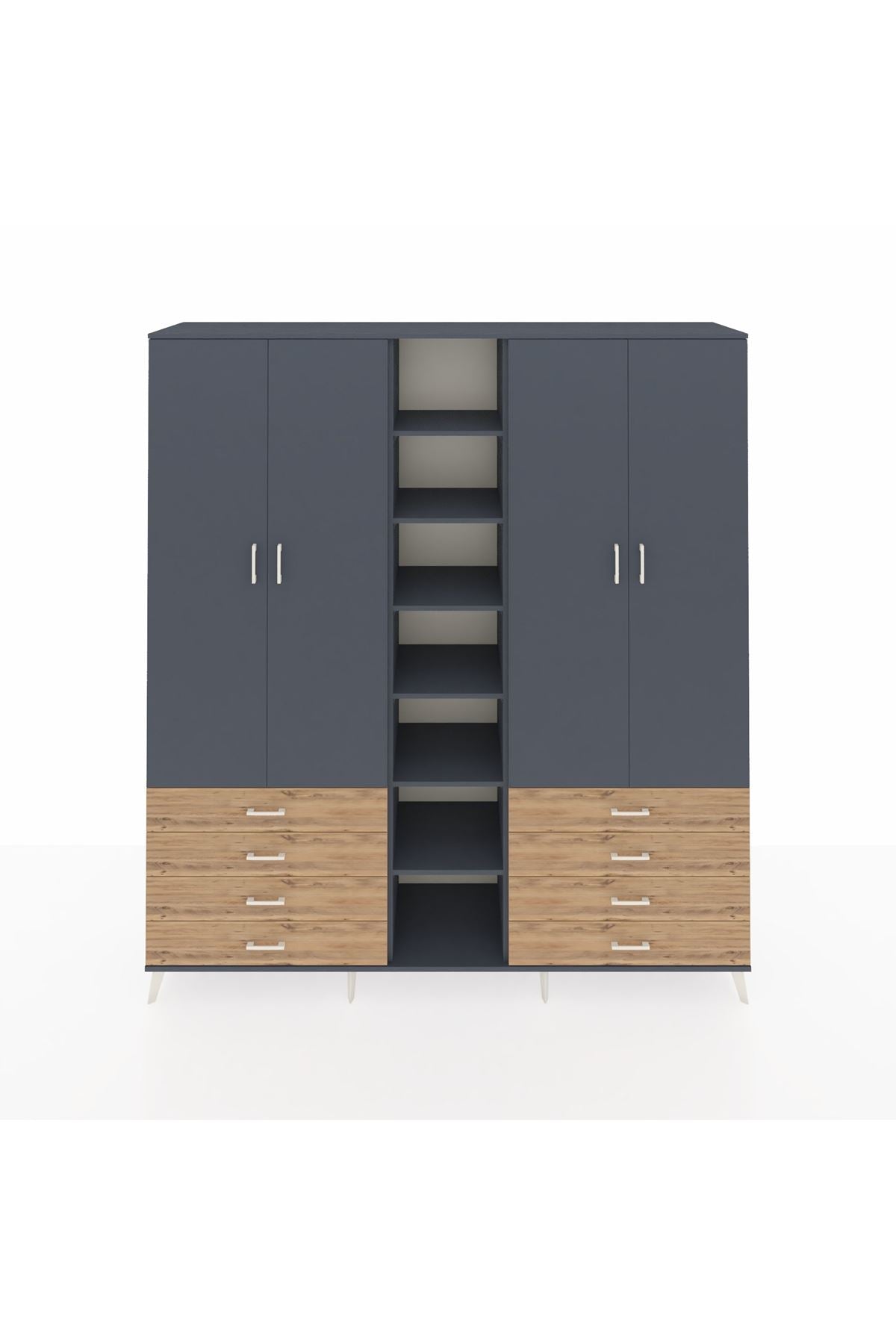 Hyperion Dolap 10 Raflı 8 Çekmeceli 2 Askılı 220x44x243 Antrasit-Antrasit/Çam