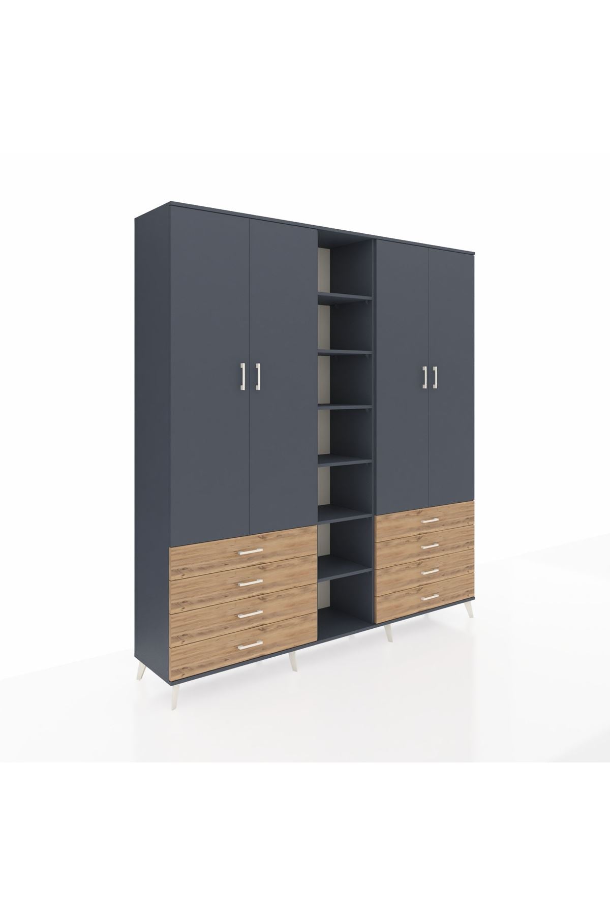 Hyperion Dolap 10 Raflı 8 Çekmeceli 2 Askılı 220x44x243 Antrasit-Antrasit/Çam