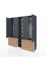 Hyperion Dolap 10 Raflı 8 Çekmeceli 2 Askılı 220x44x243 Antrasit-Antrasit/Çam