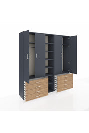 Hyperion Dolap 10 Raflı 8 Çekmeceli 2 Askılı 220x44x243 Antrasit-Antrasit/Çam