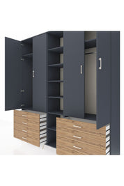 Hyperion Dolap 10 Raflı 8 Çekmeceli 2 Askılı 220x44x243 Antrasit-Antrasit/Çam