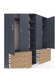 Hyperion Dolap 10 Raflı 8 Çekmeceli 2 Askılı 220x44x243 Antrasit-Antrasit/Çam