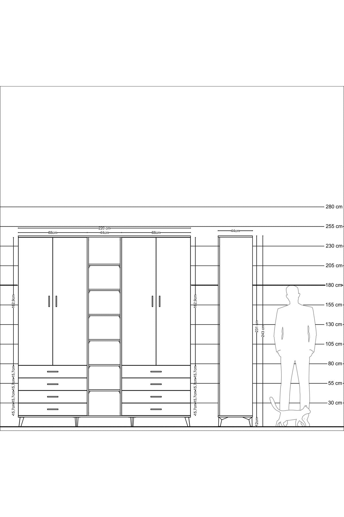 Hyperion Dolap 10 Raflı 8 Çekmeceli 2 Askılı 220x44x243 - S553M004V18B