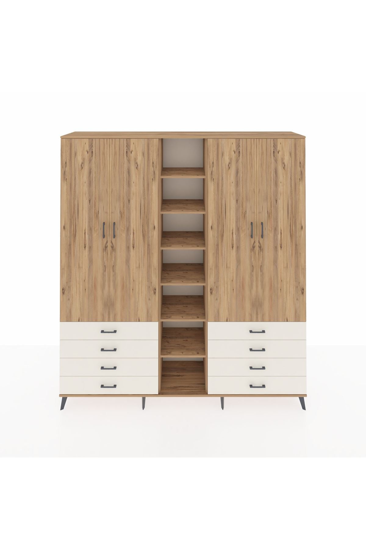 Hyperion Dolap 10 Raflı 8 Çekmeceli 2 Askılı 220x44x243 Çam-Çam/Aytaşı