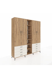 Hyperion Dolap 10 Raflı 8 Çekmeceli 2 Askılı 220x44x243 Çam-Çam/Aytaşı