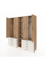 Hyperion Dolap 10 Raflı 8 Çekmeceli 2 Askılı 220x44x243 Çam-Çam/Aytaşı