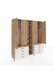 Hyperion Dolap 10 Raflı 8 Çekmeceli 2 Askılı 220x44x243 Çam-Çam/Aytaşı