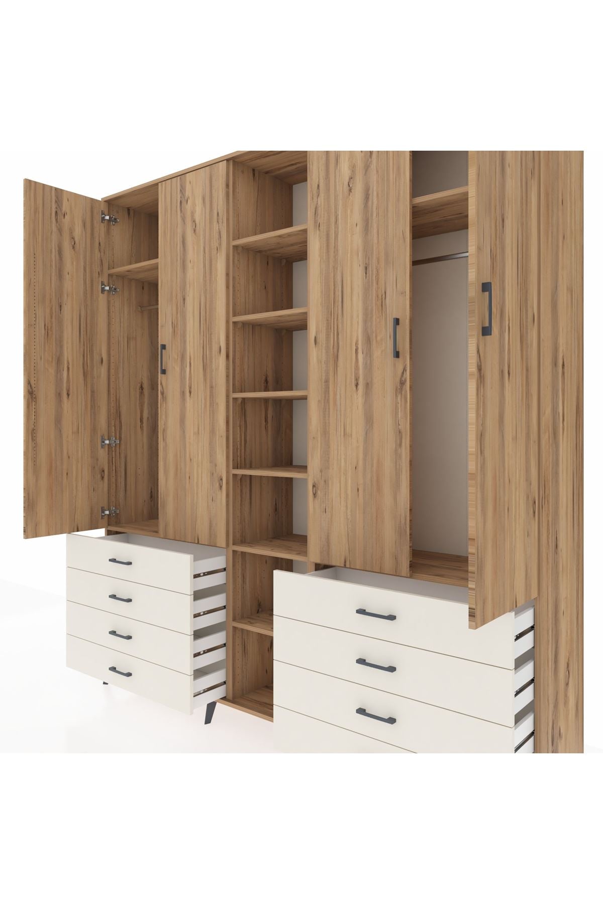 Hyperion Dolap 10 Raflı 8 Çekmeceli 2 Askılı 220x44x243 Çam-Çam/Aytaşı