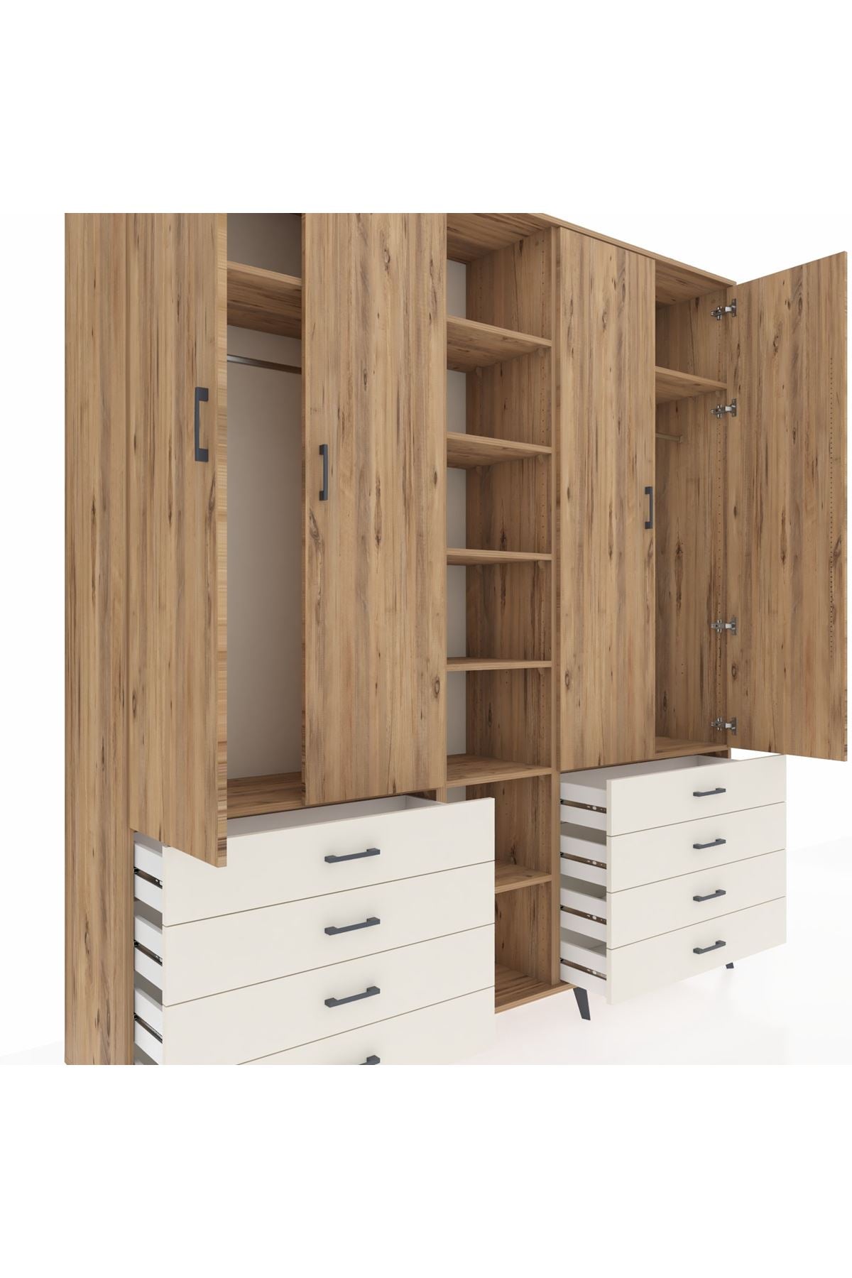 Hyperion Dolap 10 Raflı 8 Çekmeceli 2 Askılı 220x44x243 Çam-Çam/Aytaşı