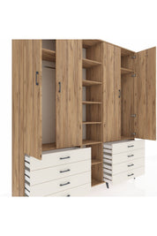 Hyperion Dolap 10 Raflı 8 Çekmeceli 2 Askılı 220x44x243 Çam-Çam/Aytaşı