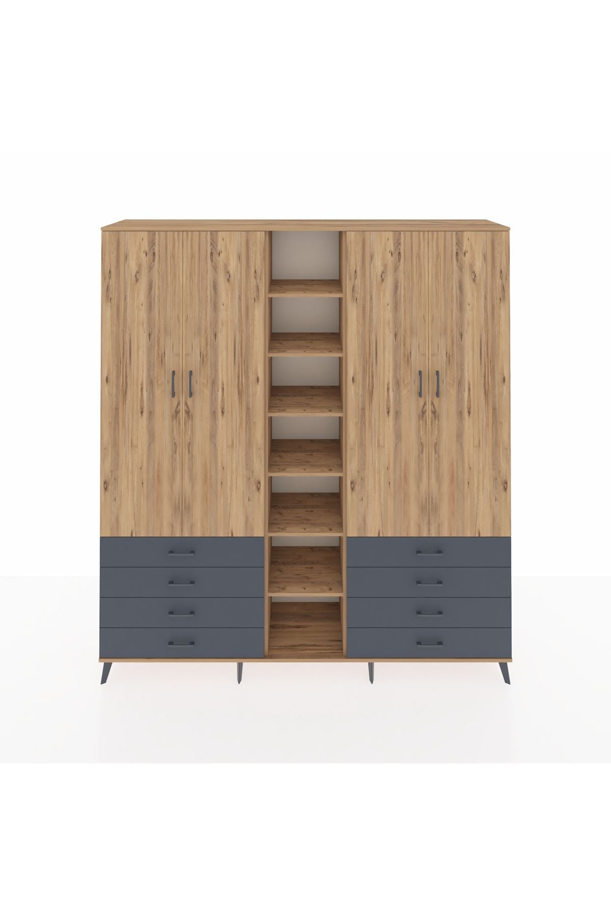 Hyperion Dolap 10 Raflı 8 Çekmeceli 2 Askılı 220x44x243 Çam-Çam/Antrasit