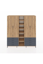 Hyperion Dolap 10 Raflı 8 Çekmeceli 2 Askılı 220x44x243 Çam-Çam/Antrasit